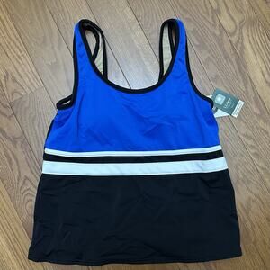 New L.L.Bean Women’s Tankini UPF 50 Top Sz 6 Blue Built In Bra Swim Top NWT